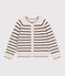 Cardigan in misto lana e cotone a righe bambina ecru/blu