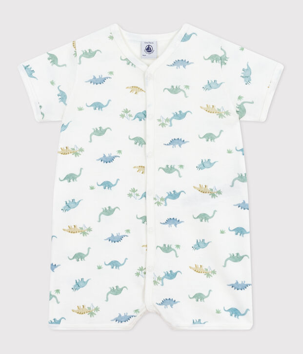 Tutina corta in cotone con dinosauro neonato bianco/multicolore