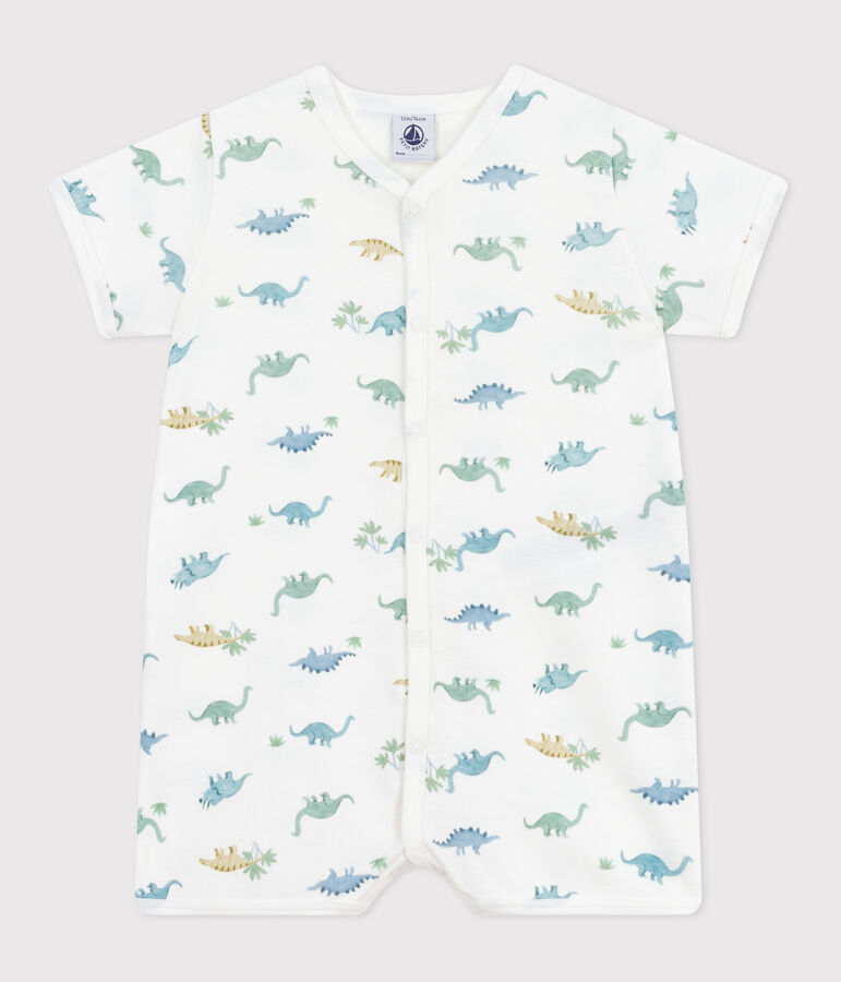 Tutina corta in cotone con dinosauro neonato bianco/multicolore