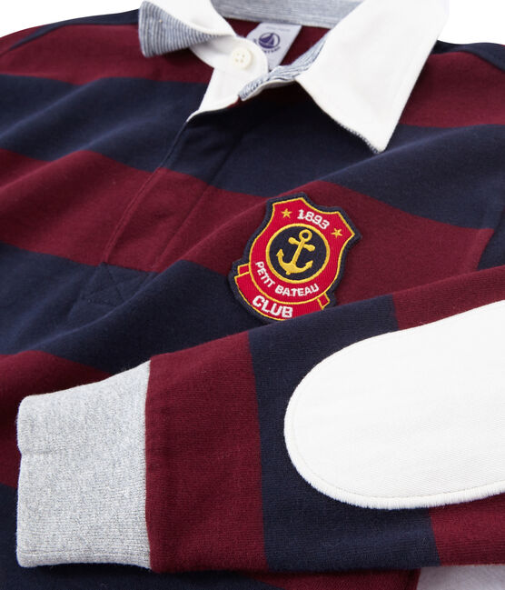 Polo rugby rigata per bambino blu SMOKING/rosso OGRE