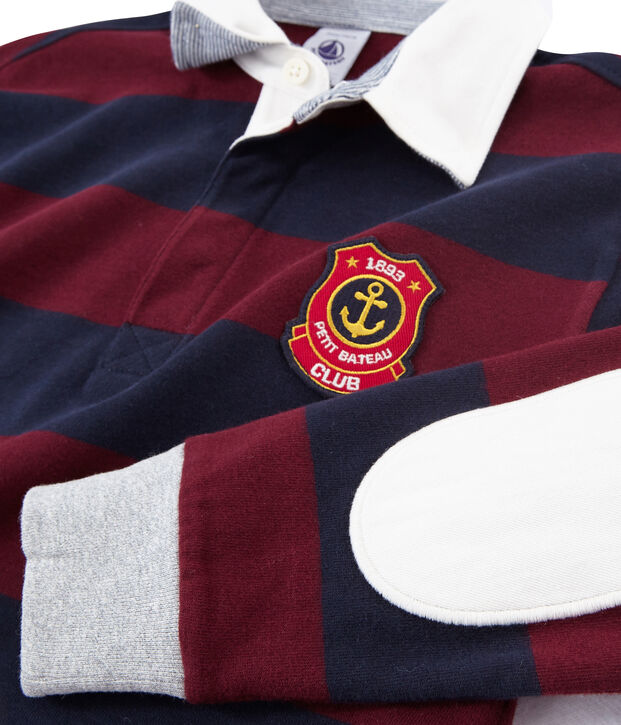 Polo rugby rigata per bambino blu/rosso