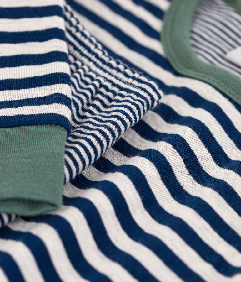 Pigiama millerighe bambina/bambino in tubique blu/beige