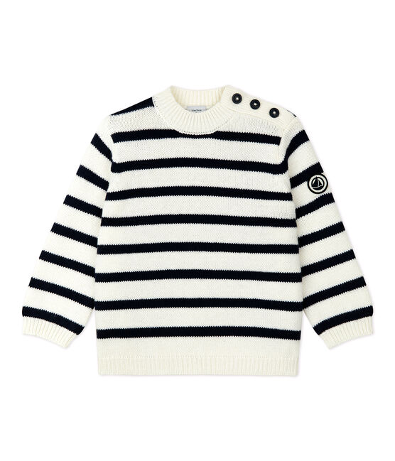 Pullover in lana e cotone bebè. bianco MARSHMALLOW/blu SMOKING