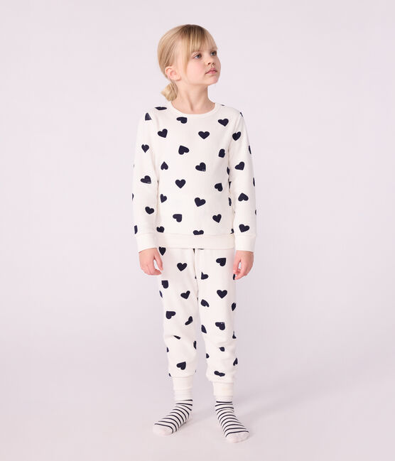 Pigiama in spugna di cotone con stampa a cuori bambina blu MILK/ SOIR