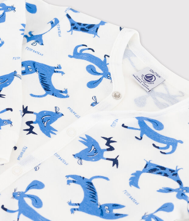 Tutina pigiama senza piedi beb&egrave; fantasia in cotone bianco/multicolore