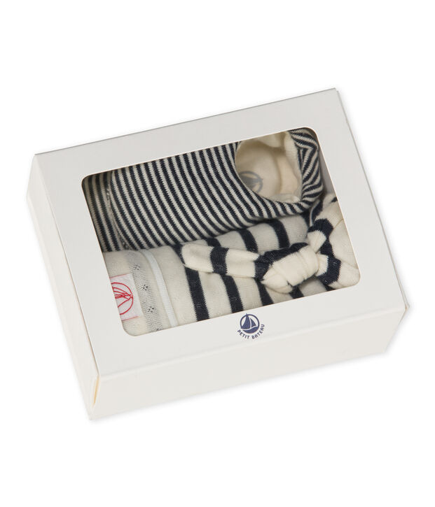 Coordinato cappellino nascita e calzine per beb&egrave; bianco/blu