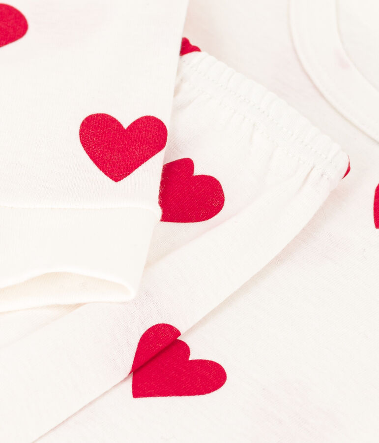 Pigiama bambina in cotone aderente a cuori bianco/rosso