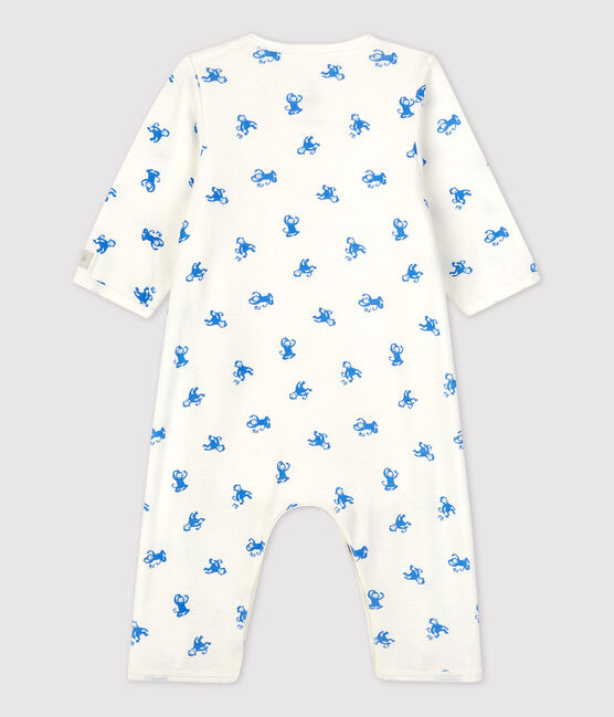Body-pigiama senza piedi bebè in cotone biologico bianco MARSHMALLOW/blu BRASIER