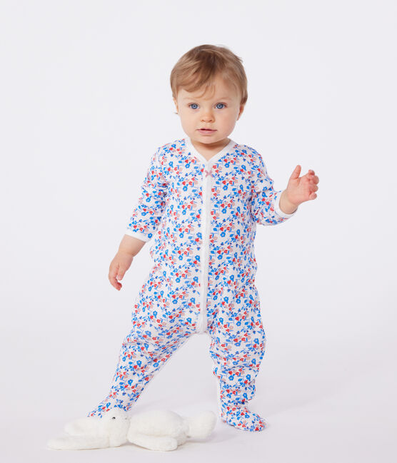 Pigiama in cotone a fiori neonato bianco MARSHMALLOW/bianco MULTICO