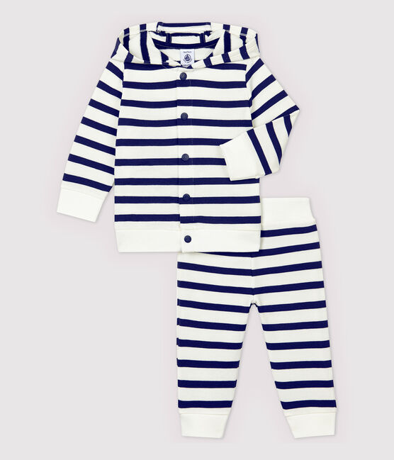 Completo joggers due pezzi bebè maschio bianco MARSHMALLOW/blu SMOKING
