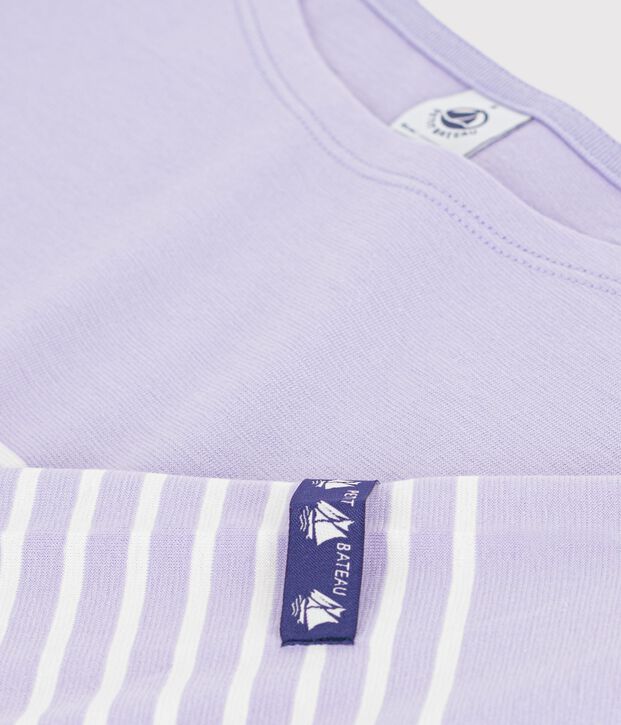 T-shirt marini&egrave;re in cotone Donna viola/ecru