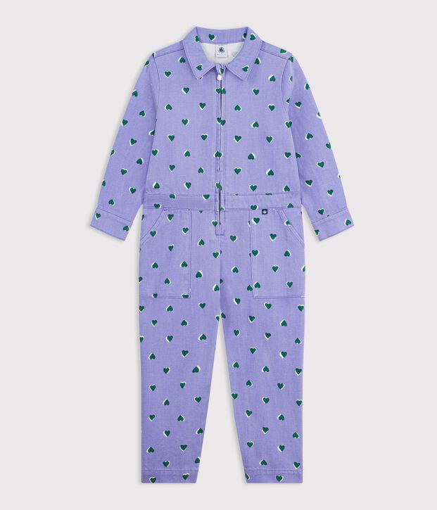 Tutina in cotone con stampa a cuori bambina viola/multicolore