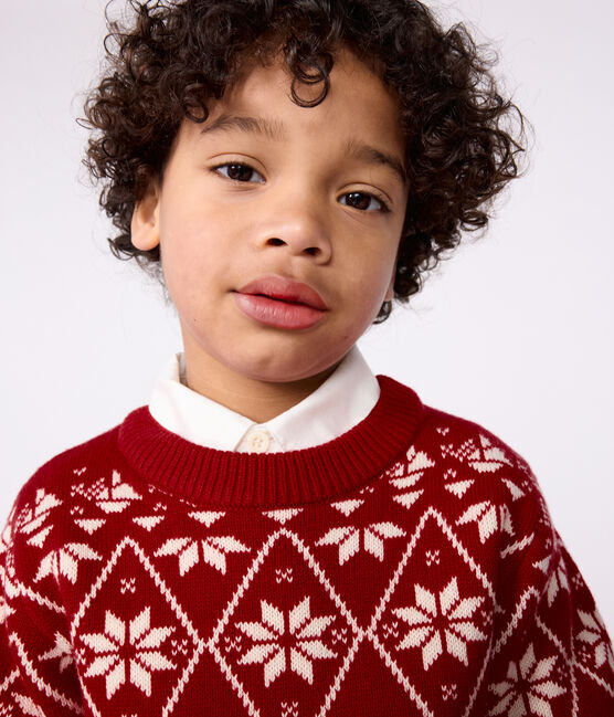 Pullover in lana e cotone fantasia bambino rosso AMARANTE/ AVALANCHE