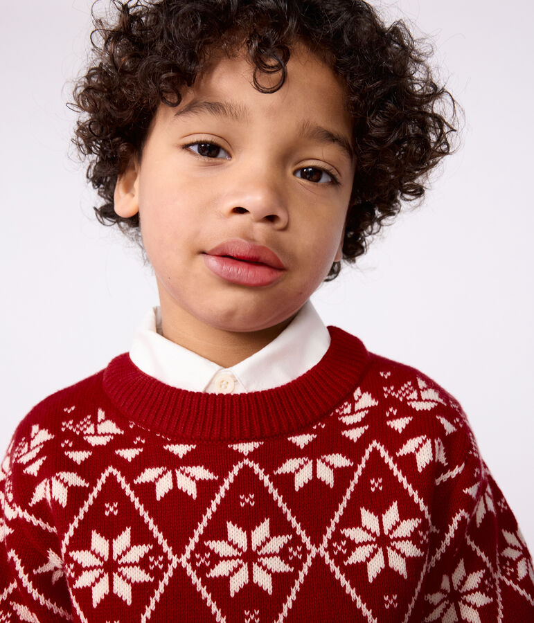 Pullover in lana e cotone fantasia bambino rosso/ecru