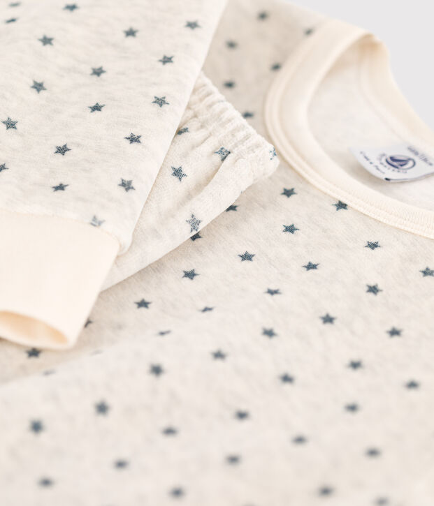 Pigiama in ciniglia per bimbo/bimba, con fantasia stella beige/grigio