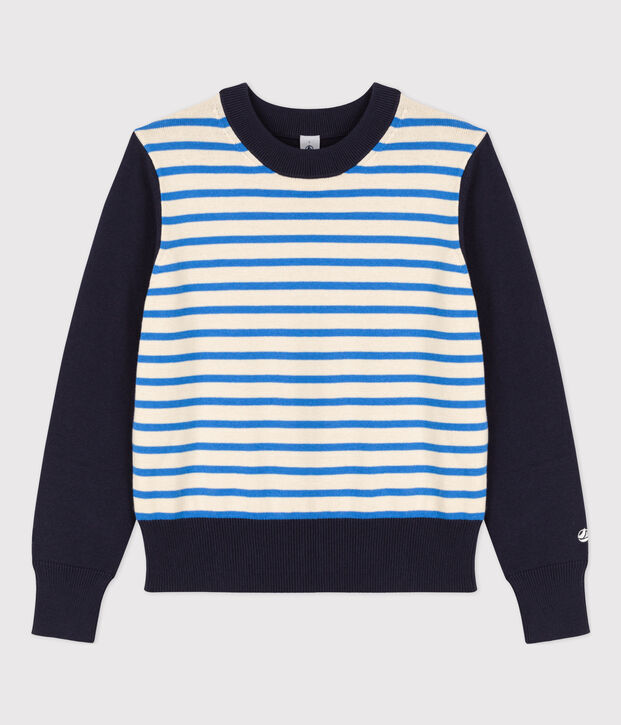 Maglione marini&egrave;re in cotone donna blu/ecru/blu