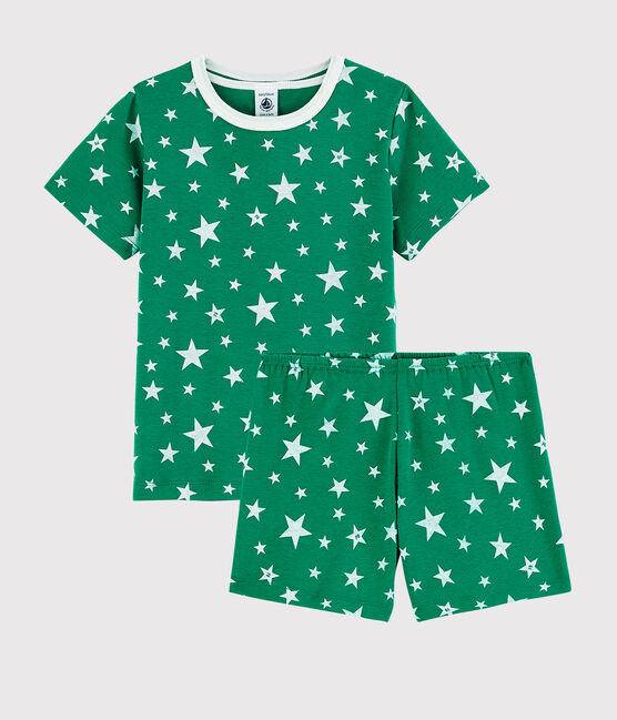 Pigiama corto verde a stelle bambino in cotone verde GAZON/bianco ECUME