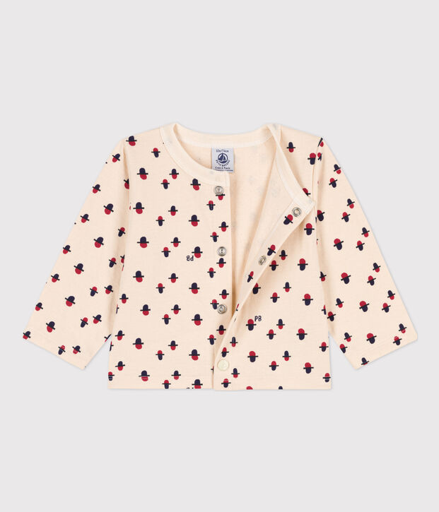 Cardigan a fantasia in tubique beb&egrave; ecru/multicolore