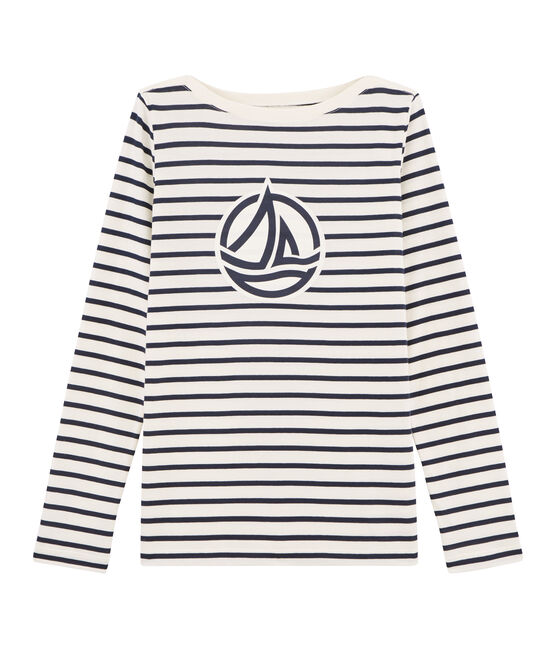 T-shirt marinière donna beige COQUILLE/blu SMOKING