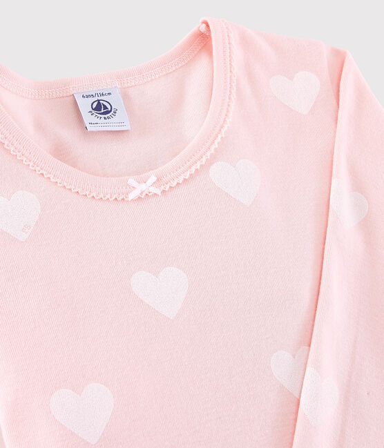 Pigiama snugfit cuore rosa bambina in cotone biologico rosa MINOIS/bianco MARSHMALLOW