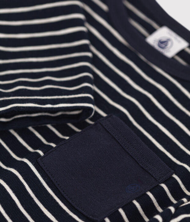 T-shirt a maniche lunghe in jersey sottile neonato blu/beige