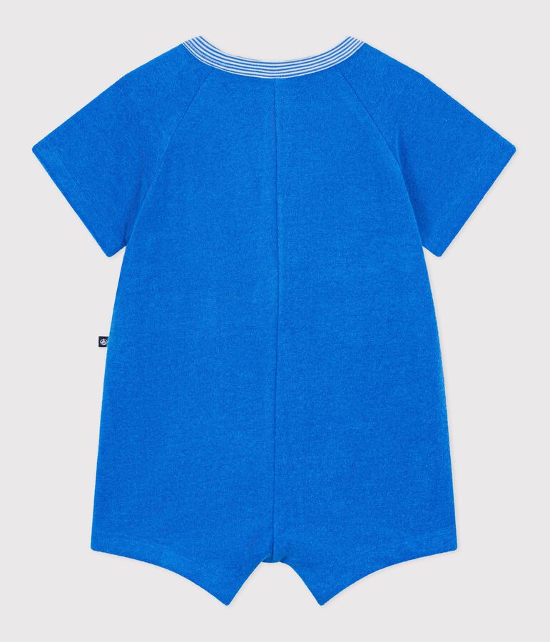 Tutina corta in cotone tinta unita neonato blu