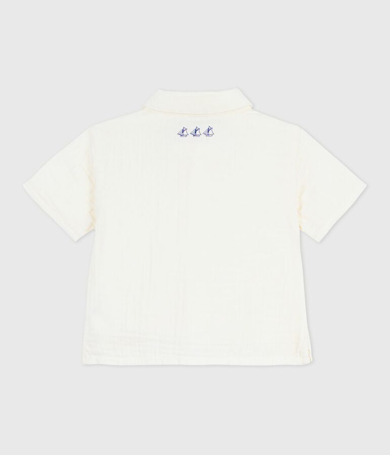 Camicia a maniche corte in misto cotone/lino tinta unita neonato bianco MARSHMALLOW