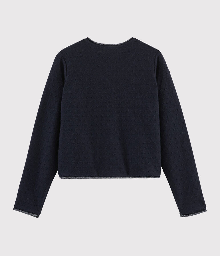 Cardigan bambina in lana e cotone blu