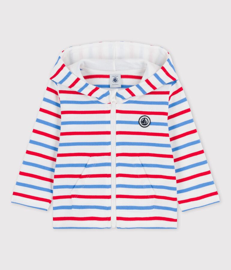 Felpa con cappuccio per beb&egrave; a righe in jersey spesso bianco/multicolore