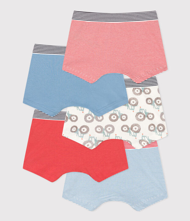 Confezione da 5 boxer bambino in cotone motivo trattore multicolore