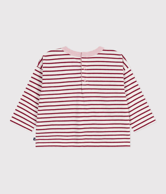 T-shirt a maniche lunghe in cotone a righe neonata rosso MILK/ AMARANTE