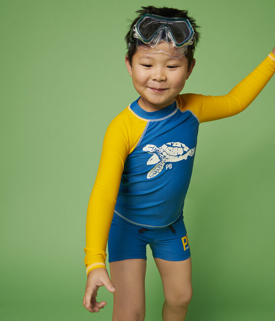 T-shirt anti-uv riciclata bambino blu MYKONOS/giallo TEHONI