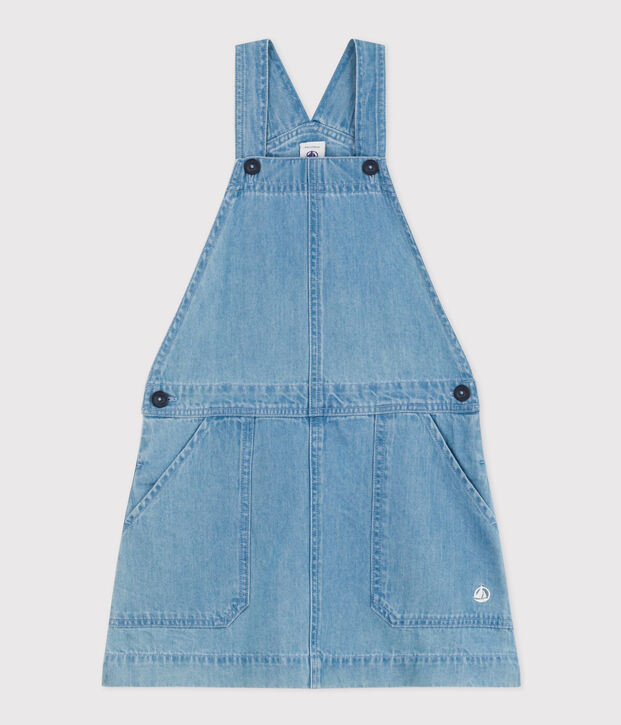 Abito a salopette in denim leggero bambina blu