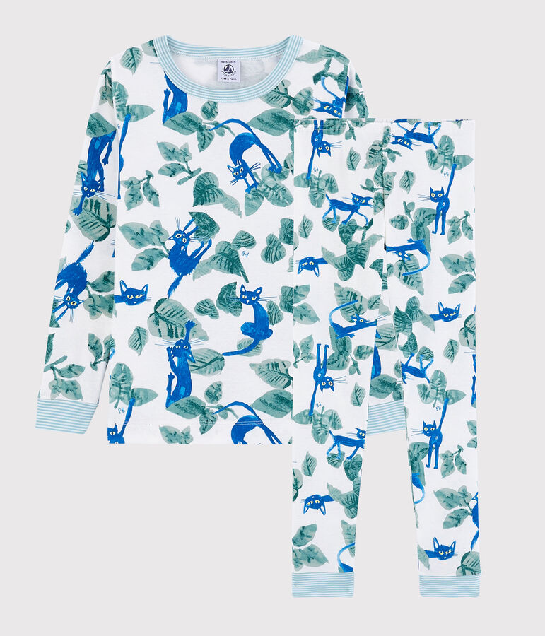 Pigiama snugfit fantasia gatto bambino in cotone bianco/multicolore