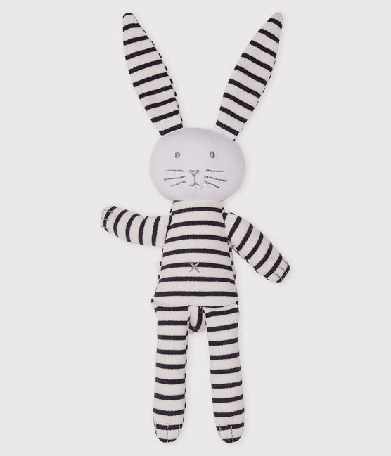 Doudou coniglietto a righe bebè in jersey bianco MARSHMALLOW/blu SMOKING