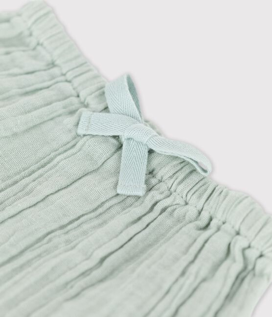 Pantaloni bebè alla turca in garza di cotone biologico tinta unita verde HERBIER
