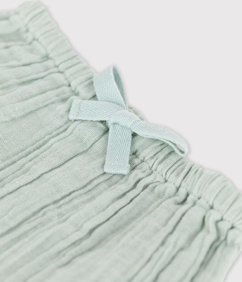 Pantaloni beb&egrave; alla turca in garza di cotone biologico tinta unita verde