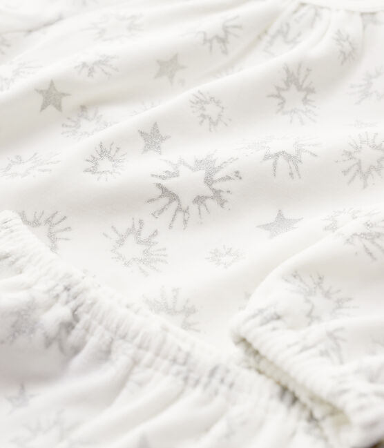 Pigiama bambina fantasia a stelle in ciniglia bianco MARSHMALLOW/grigio ARGENT