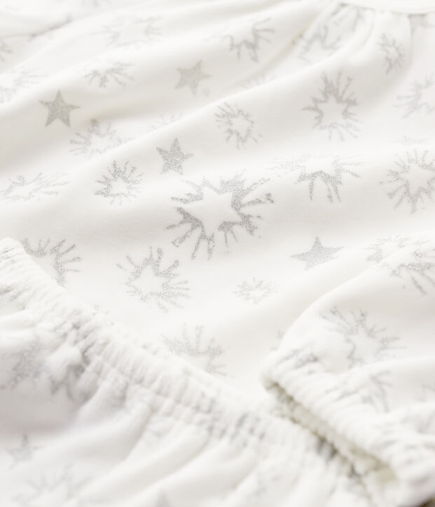 Pigiama bambina fantasia a stelle in ciniglia bianco/grigio