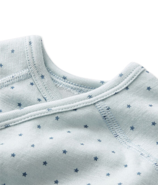 Body puericultura bebè bambina maniche lunghe lana e cotone blu FRAICHEUR/grigio TEMPETE