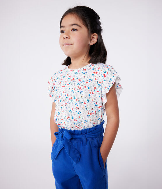 T-shirt a maniche corte in cotone a fiori bambina bianco MARSHMALLOW/bianco MULTICO