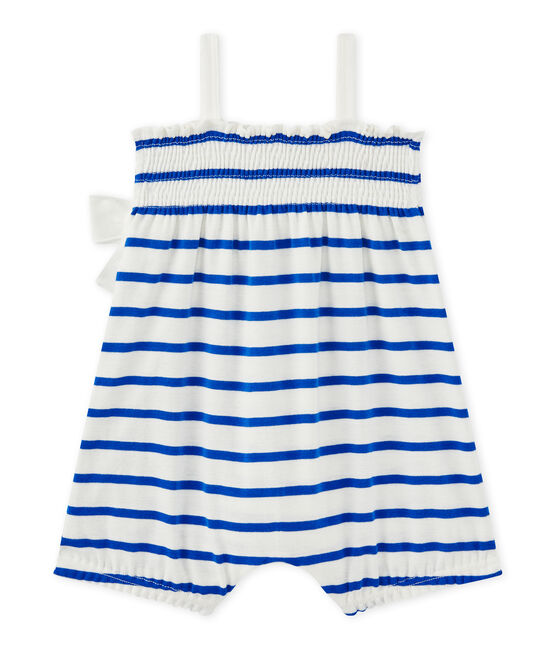 Tutina bebé bambina a spallina bianco MARSHMALLOW/blu PERSE