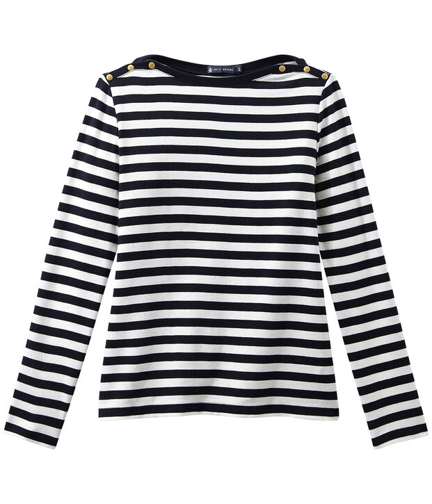 T-shirt donna a maniche lunghe a righe blu/bianco