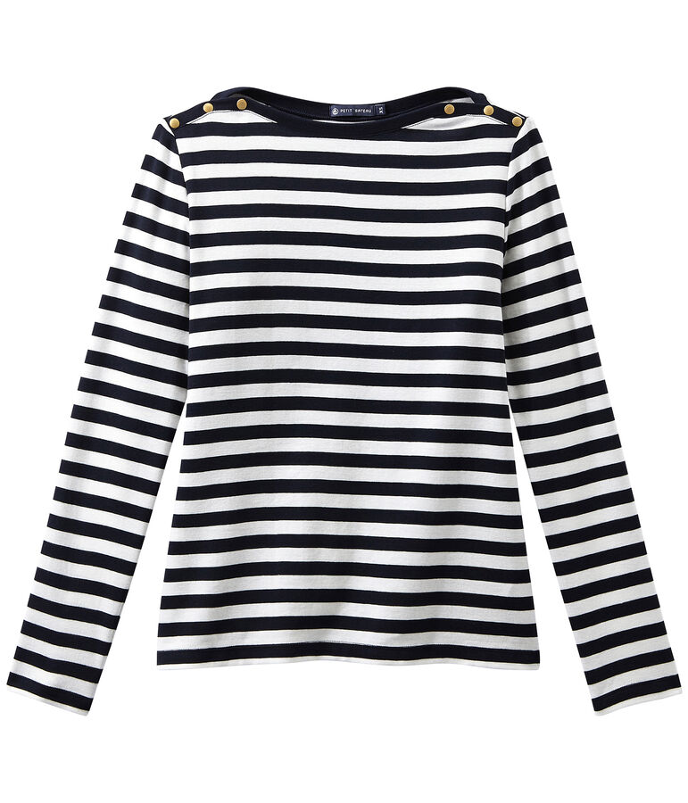 T-shirt donna a maniche lunghe a righe blu SMOKING/bianco MARSHMALLOW