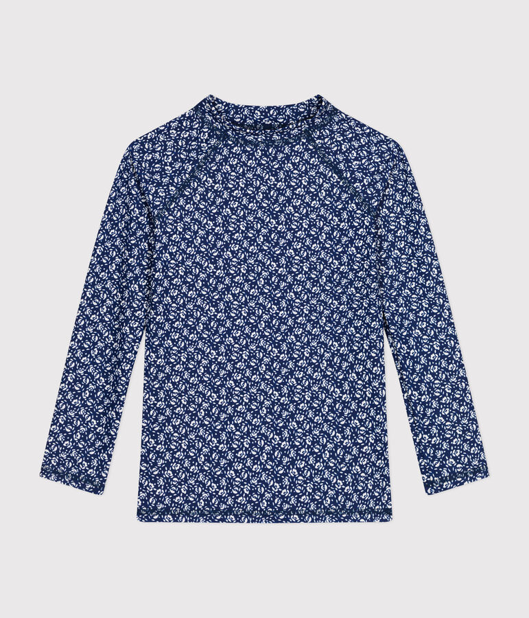 T-shirt anti-uv bambina blu/bianco