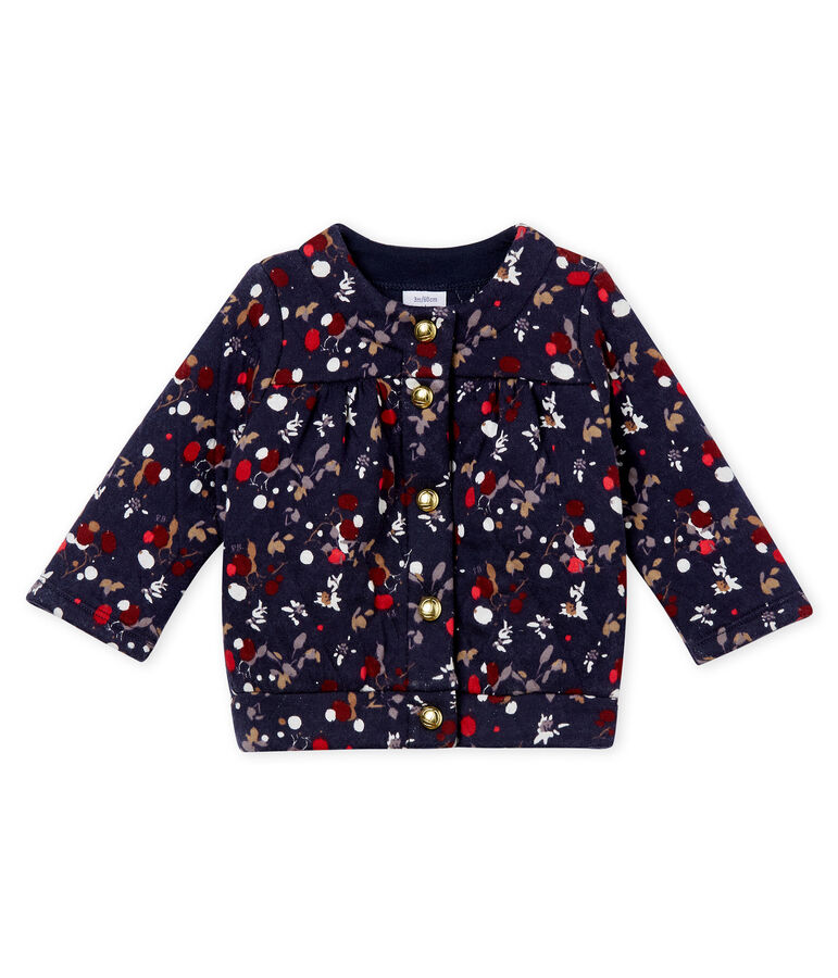Cardigan beb&eacute; femmina in tubique matelass&eacute; stampato blu/multicolore