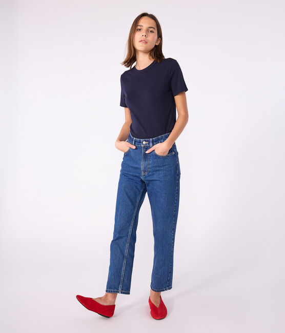 T-shirt Iconica a maniche corte a coste tinta unita donna blu SMOKING