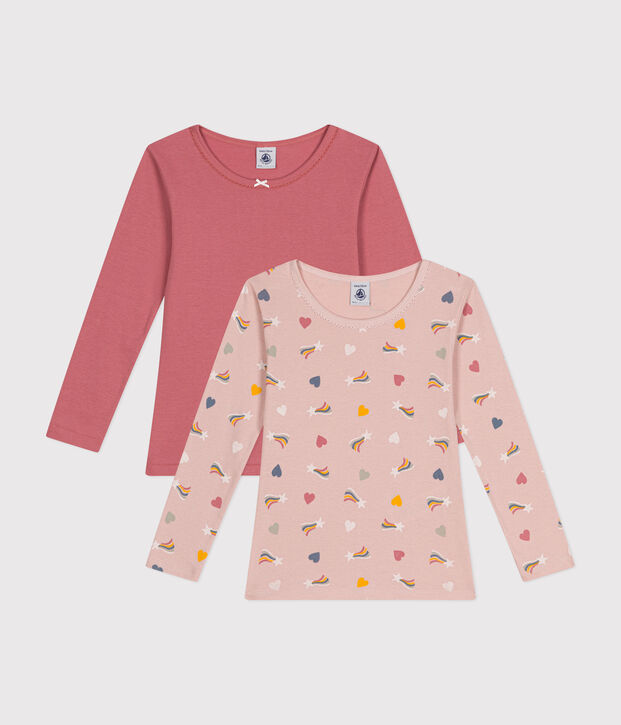 Set di 2 T-shirt a maniche lunghe in cotone a cuori bambino multicolore