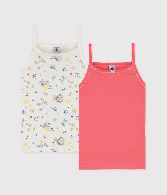 Confezione da 2 canottiere con spalline per bambina con fantasia a fiori variante 1
