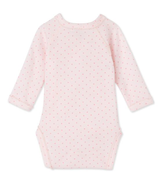 Body puericultura bebè bambina a maniche lunghe in lana e cotone rosa VIENNE/rosa GRETEL